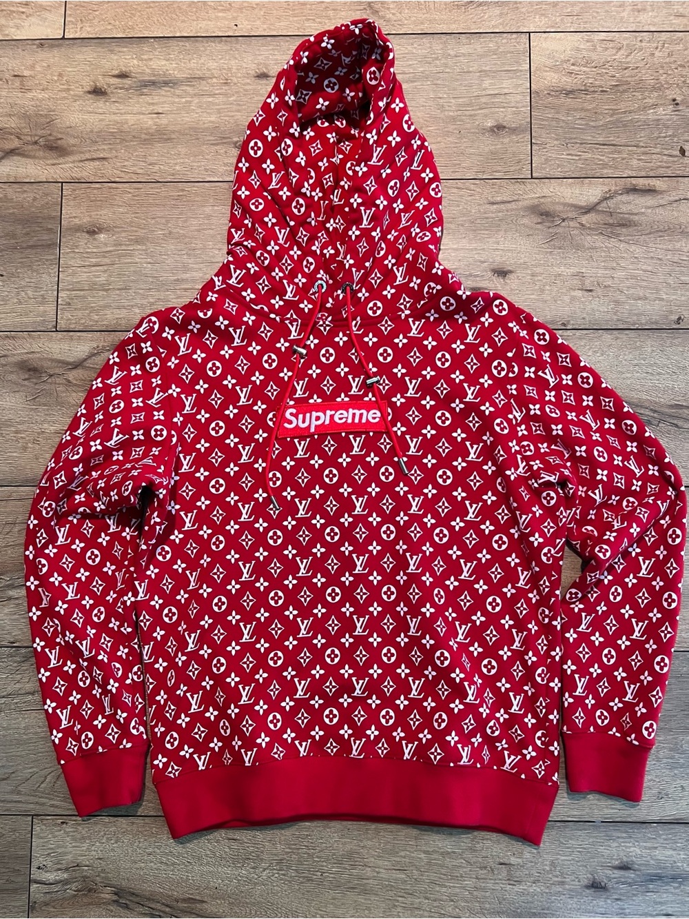 Supreme LV Authentic, Red and White Monogram Hoodie